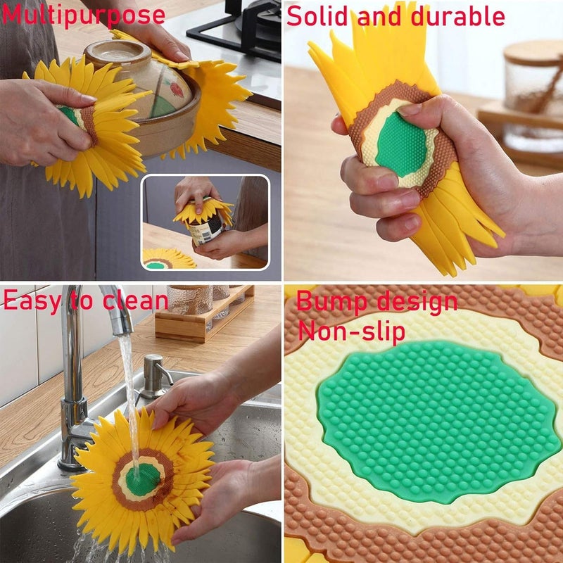 BENCI AntiHot Silicone Trivet Mat 75 Inch Daisy Flower Shape Heat Resistant Anti Slip Place Mat for Hot Pots Pans Holder Kitchen Insulation Coaster Hot Pad for Dishes Yellow Set of 4 - Image 4