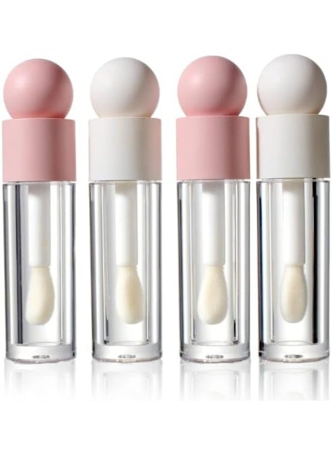 أنابيب ملمع شفاه قابلة لإعادة الملء مع فرشاة، غطاء علوي بزر مزخرف، علب مستحضرات تجميل فارغة بسعة 6 مل، 4 قطع - Image 1