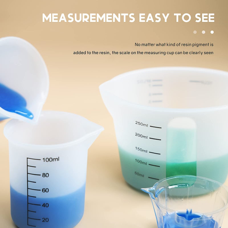 JANCHUN Silicone Measuring Cups for Epoxy Resin, 250ml and 100ml with Hard Stir Sticks, Epoxy Mixer, Color Cups, Mixing Tools for Molds and Jewelry Making, Easy to Clean - Image 3