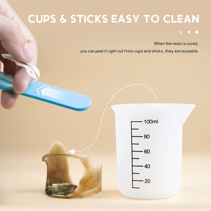 JANCHUN Silicone Measuring Cups for Epoxy Resin, 250ml and 100ml with Hard Stir Sticks, Epoxy Mixer, Color Cups, Mixing Tools for Molds and Jewelry Making, Easy to Clean - Image 2