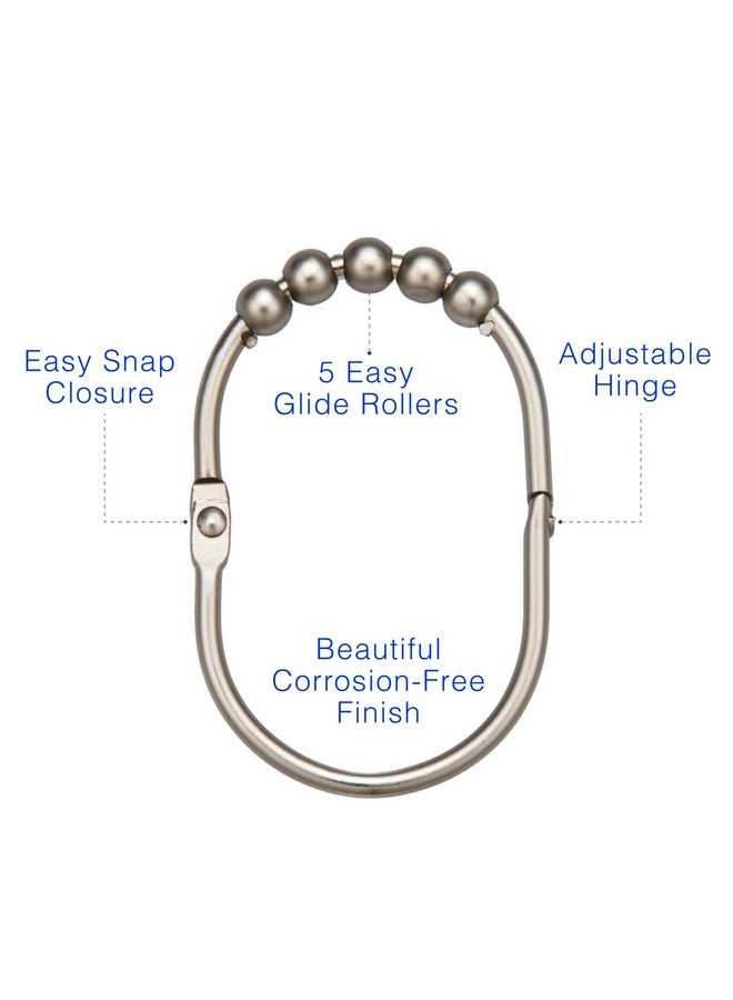 2 Lb. Depot 2LB Depot Wide Shower Curtain Rings/Hooks Set, Decorative Brushed Satin Nickel Finish, Easy Glide Rollers,100% Rustproof Stainless Steel, Set of 12 Rings for Shower Rods. Rust Proof Bathroom Hooks - Image 2