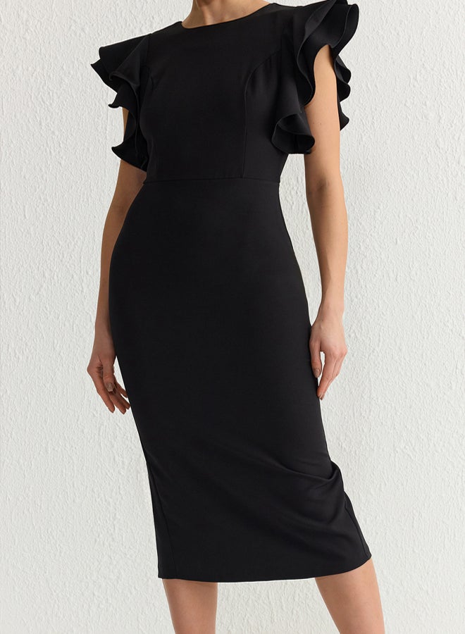 trendyol Black Body-Styling Flounce Detailed Elegant Evening Prom Dress - Image 4