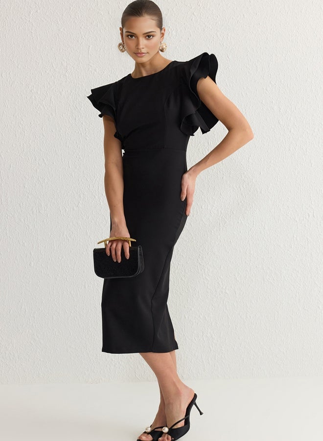 trendyol Black Body-Styling Flounce Detailed Elegant Evening Prom Dress - Image 2