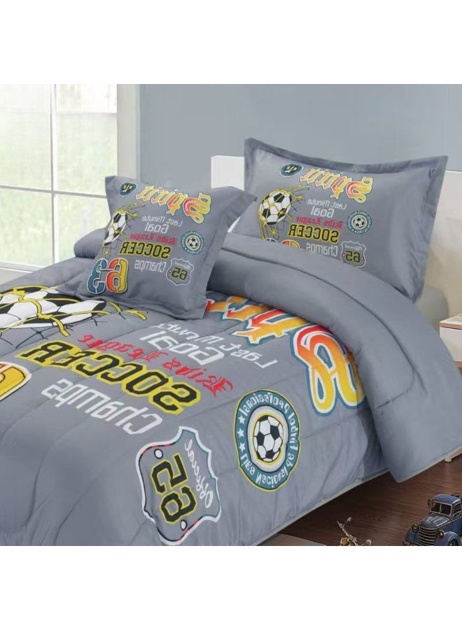 سمارت هوم مفرش سرير بتصميم عصري 4 قطع (مفرش بحشوة مقاس 170×230 سم + واقي مرتبة مقاس 120×200+30 سم + كيس مخدة + غطاء وسادة مربعة) – طقم مفارش سرير شبابية فاخرة لغرف النوم والطلاب والمراهقين - Image 2