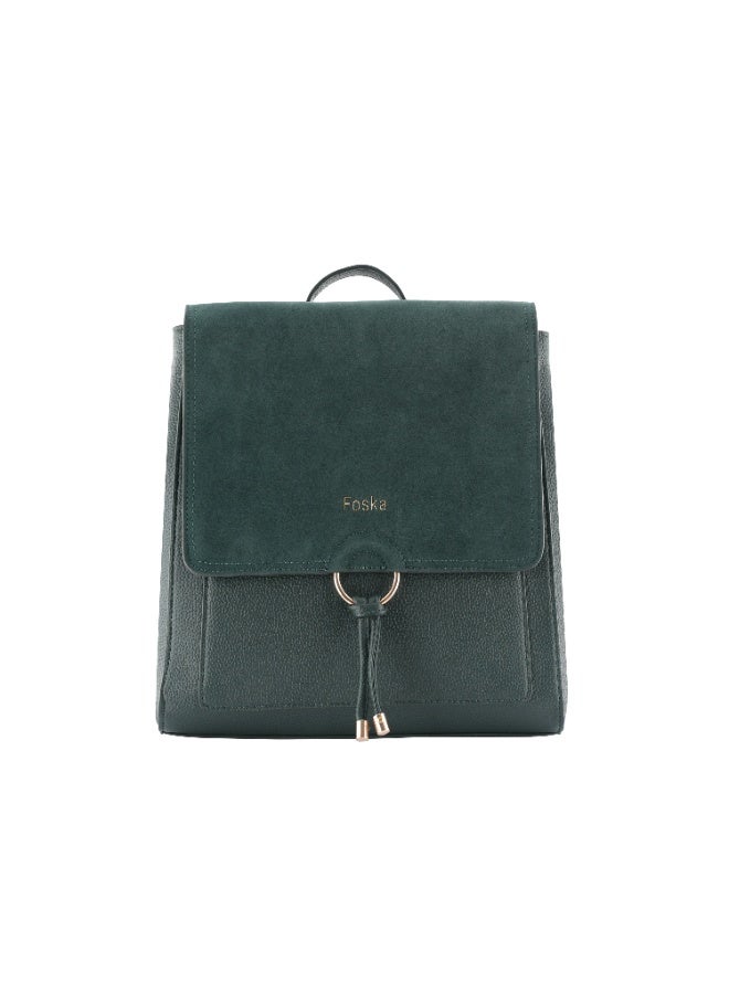 فوسكا شنطة Foska كبيرة 2 في 1: يد وظهر (Tote & Backpack) – جلد ناعم للعمل لون أخضر زيتي – مقاس 29.5x32 سم - Image 1