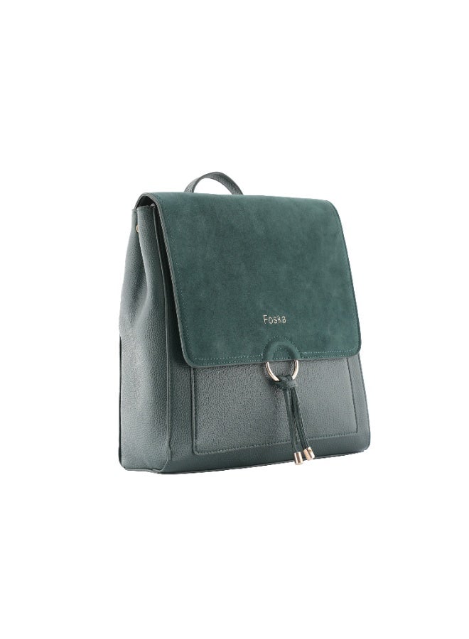 فوسكا شنطة Foska كبيرة 2 في 1: يد وظهر (Tote & Backpack) – جلد ناعم للعمل لون أخضر زيتي – مقاس 29.5x32 سم - Image 2