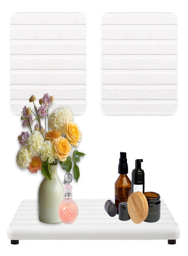 Ankzon 3PCS Water Absorbing Stone Tray, Premium Diatomite Soap Holder & Coaster Mats for Bathroom and Kitchen Sink, Fast Dry Sink Organizer for Countertop with Non-Slip Base, 8.3 x 4 & 4 x 4 Inches, White - Image 1