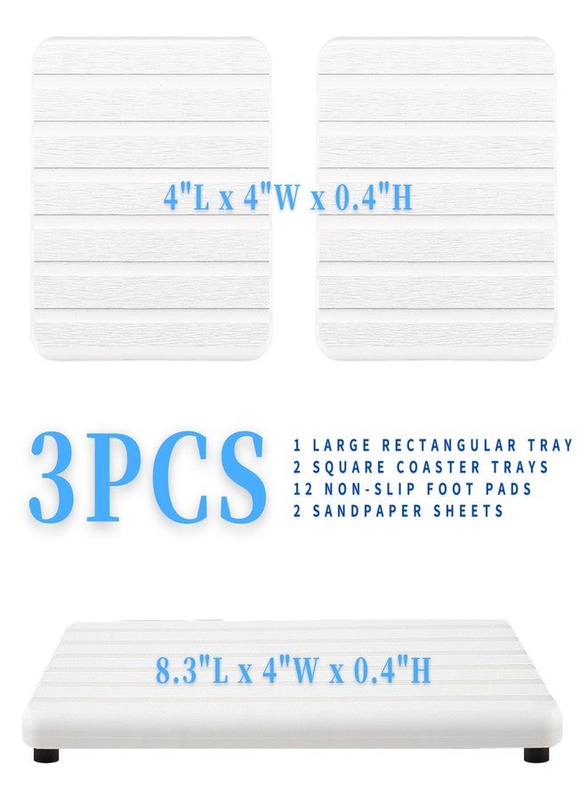 Ankzon 3PCS Water Absorbing Stone Tray, Premium Diatomite Soap Holder & Coaster Mats for Bathroom and Kitchen Sink, Fast Dry Sink Organizer for Countertop with Non-Slip Base, 8.3 x 4 & 4 x 4 Inches, White - Image 4
