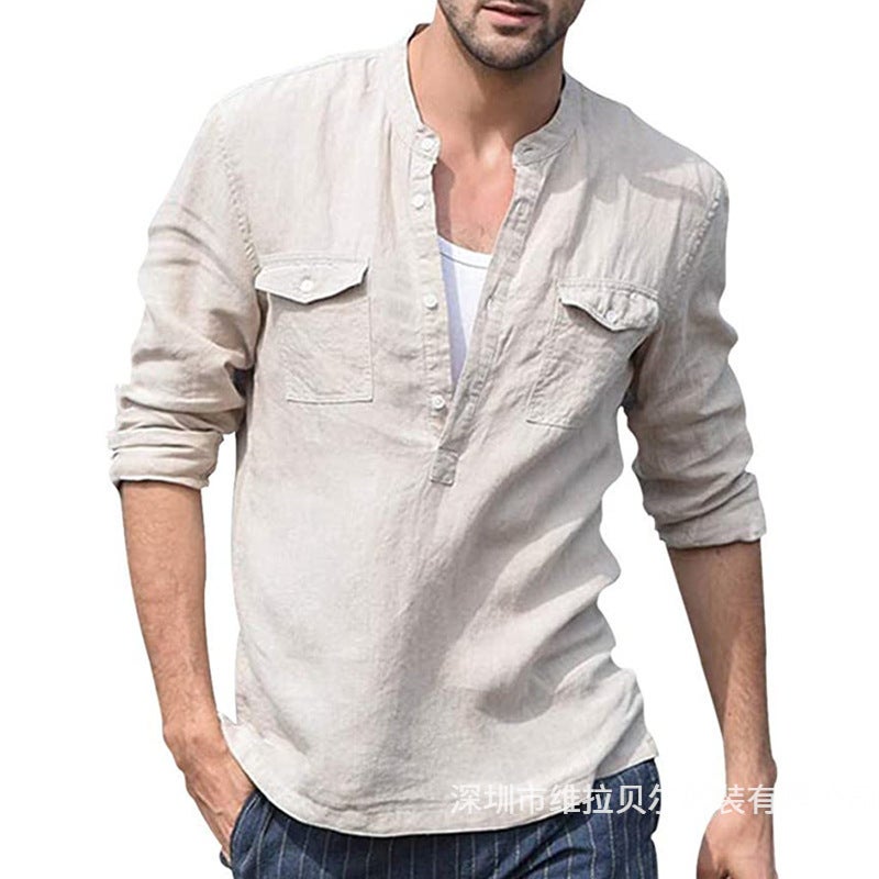 2026 Men's Cotton Linen Casual Long Sleeve Shirt with Pocket - Image 2