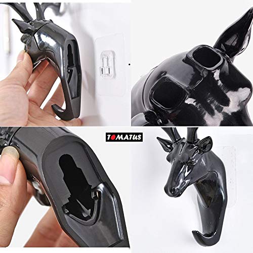 TOMATUS Store TOMATUS Acrylonitrile Butadiene Styrene Self Adhesive Decorative ey-s Sticky Holder Deer Head Hanging Wall Door Hook Hangers For Coats Bag (Black) - Image 4