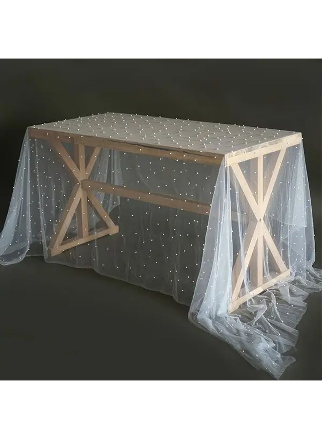 Elegant Sheer Chiffon Table Runner Pearl Embellishments Champagne 44x32 Inch - Image 4