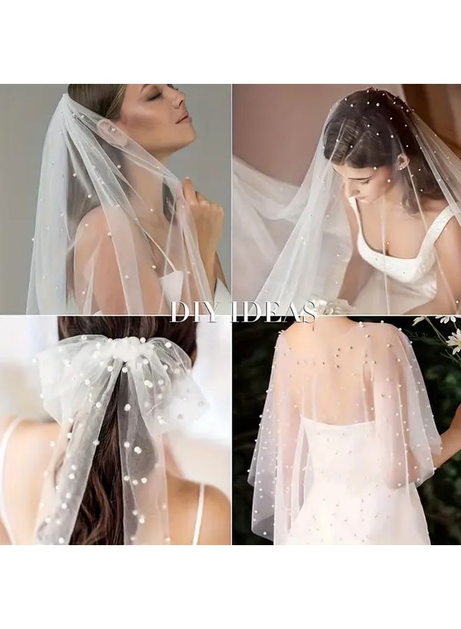 Elegant Sheer Chiffon Table Runner Pearl Embellishments Champagne 44x32 Inch - Image 2