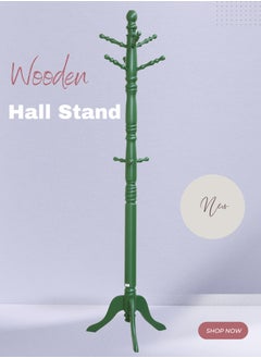 AFT Wood Coat Rack Freestanding, Entryway, Coat Stand with 9 Hooks & Stable Tri-Legged Base, Rubber Wood Coat Tree Hall Tree Coat Hanger for Home Office Hall Entryway, Used in The Bedroom Living Room Office to Hang Clothes, Hats, Bags (Green) Arfan  - Image 1