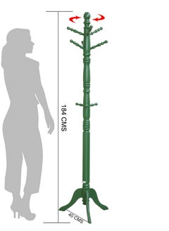 AFT Wood Coat Rack Freestanding, Entryway, Coat Stand with 9 Hooks & Stable Tri-Legged Base, Rubber Wood Coat Tree Hall Tree Coat Hanger for Home Office Hall Entryway, Used in The Bedroom Living Room Office to Hang Clothes, Hats, Bags (Green) Arfan  - Image 4