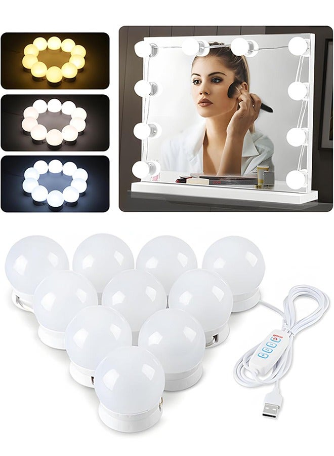Alruht Vanity Lights for Mirror with USB Cable, 10 Bulbs Dimmable Stick On Mirror Lights, 3 Color Changing & 10 Brightness Levels for Dressing Table Room, Bathroom, Bedroom (Mirror Not Include)  - Image 1