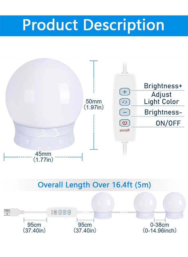 Alruht Vanity Lights for Mirror with USB Cable, 10 Bulbs Dimmable Stick On Mirror Lights, 3 Color Changing & 10 Brightness Levels for Dressing Table Room, Bathroom, Bedroom (Mirror Not Include)  - Image 2