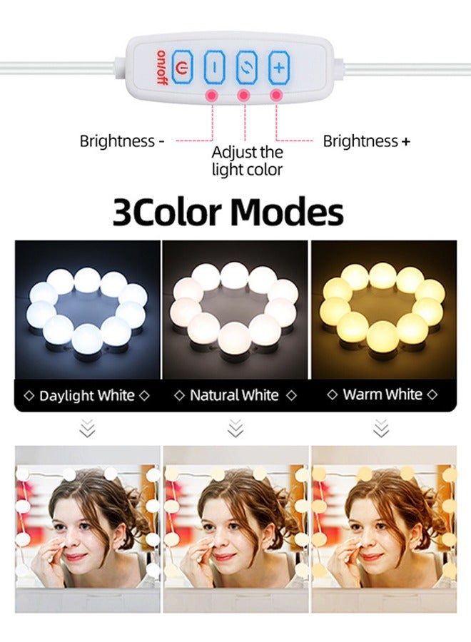 Alruht Vanity Lights for Mirror with USB Cable, 10 Bulbs Dimmable Stick On Mirror Lights, 3 Color Changing & 10 Brightness Levels for Dressing Table Room, Bathroom, Bedroom (Mirror Not Include)  - Image 4