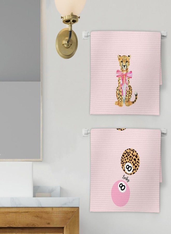 FIicy Pink Leopard Decor Hand Towels Set of 2 - Trendy Pink Preppy Leopard 8 Ball Kitchen Towels, Coquette Bow Cheetah Decor Hand Towel for Bathroom Kitchen, Preppy Coquette Bathroom Decor(16x24Inch) - Image 2