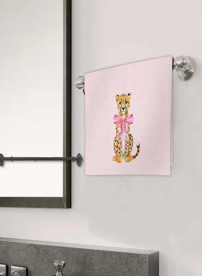 FIicy Pink Leopard Decor Hand Towels Set of 2 - Trendy Pink Preppy Leopard 8 Ball Kitchen Towels, Coquette Bow Cheetah Decor Hand Towel for Bathroom Kitchen, Preppy Coquette Bathroom Decor(16x24Inch) - Image 3