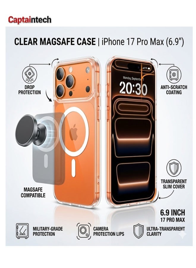 Captaintech Clear Case for iPhone 17 Pro Max (6.9") - Slim Transparent MagSafe Cover with Anti-Scratch & Drop Protection - Image 1