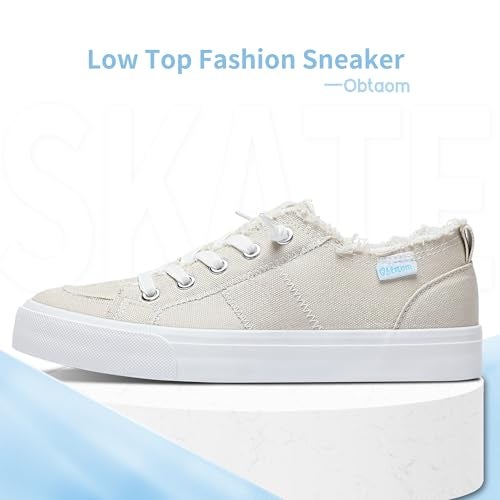 Obtaom Women's Play Fashion Sneaker Comfortable Canvas Slip on Shoes Washed Canvas Flats（Beige US9） - Image 2