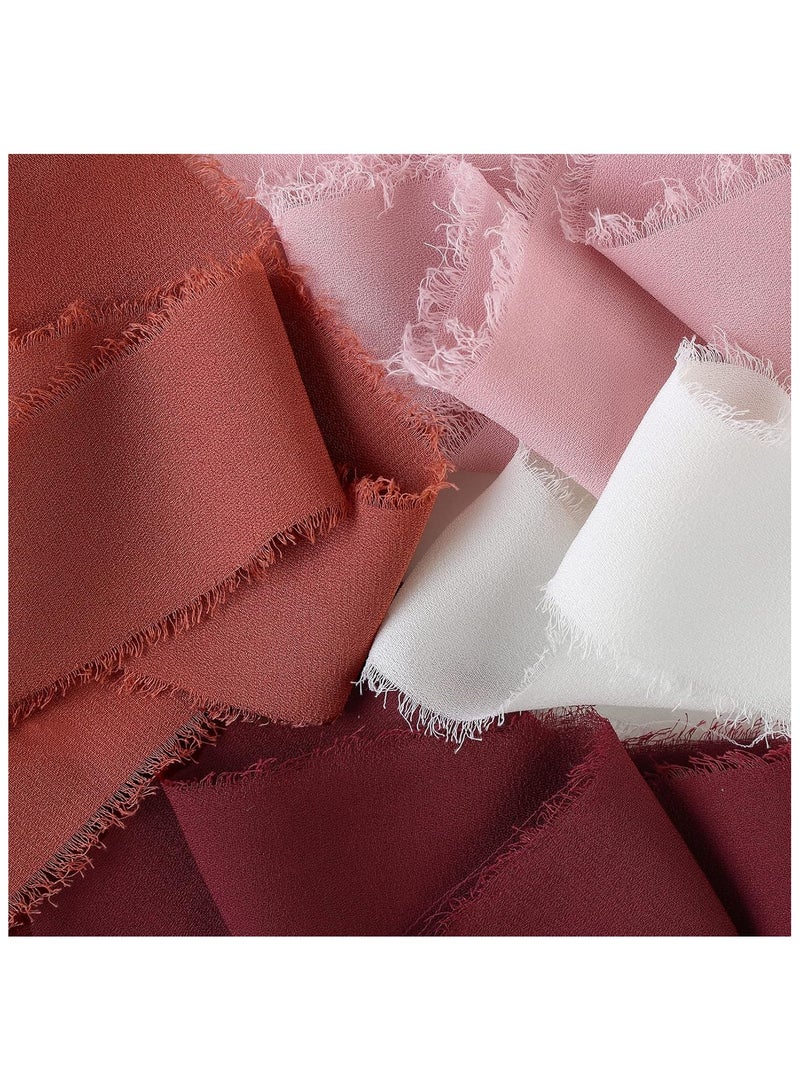 DELGREEN 4 Rolls Handmade Fringe Chiffon Silk Ribbon 1.5" x 5Yd Per Roll,Burgundy & Cream Frayed Edges Ribbons Set (4cm*5m, Burgundy&Cream) - Image 3