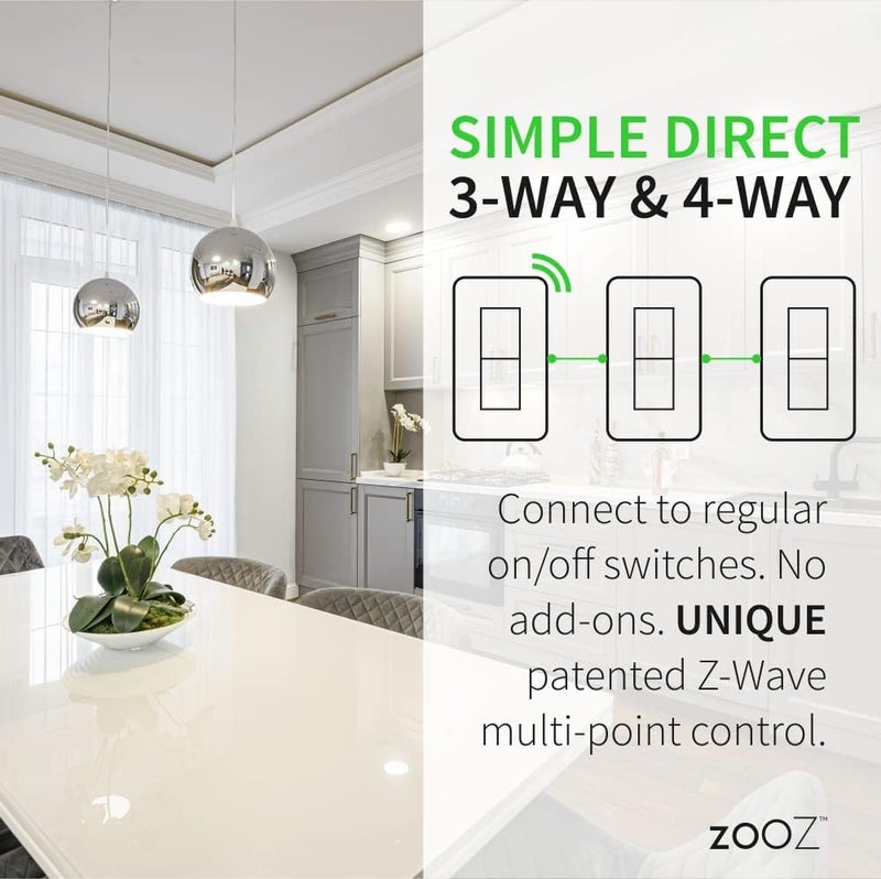 ZOOZ 700 Series Z-Wave Plus On/Off Toggle Switch ZEN73, White | Direct 3-Way (No Add-On Switch Needed) | Z-Wave Hub Required - Image 2