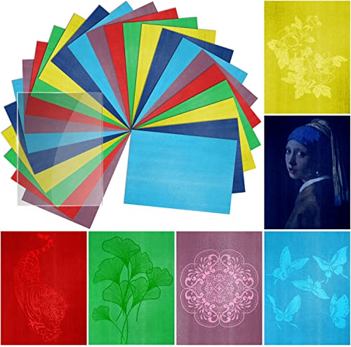 LIGHOON Colorful Sun Print Paper Kit, 24 Sheets Thick Cyanotype Papers with 1 Sheet Acrylic Panel, High Sensitive Nature Sun/Solar Activated Sun Printing Art Paper for Arts Crafts DIY Project, 6 Colors - Image 1