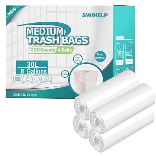 SWIHELP Medium Garbage Bags 8 Gallon /30 Liter Trash Bags Wastebasket Bin Liners Plastic Trash Bags for Bathroom Bedroom Office Trash Can 220 Count - Image 1