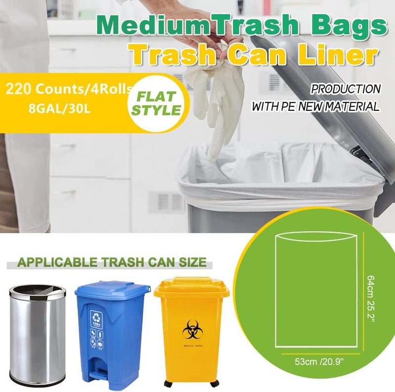 SWIHELP Medium Garbage Bags 8 Gallon /30 Liter Trash Bags Wastebasket Bin Liners Plastic Trash Bags for Bathroom Bedroom Office Trash Can 220 Count - Image 2