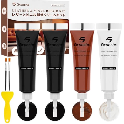Grpoche Black Leather Repair Kit for Furniture Leather Couch Repair Kit for Car Interior Car Seats Sofa Jacket and Purse Vinyl Repair Kit with Color Matching Guide Restores Artificial Genuine Pleather - Image 1