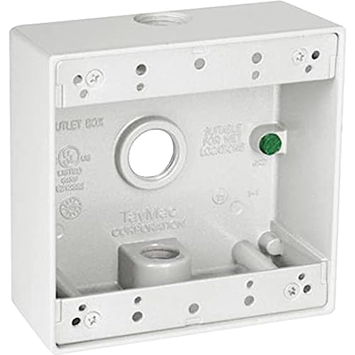 TayMac 4.5 x 4.5 Inch 2-Gang White 2-in. Deep Weatherproof Junction Box with Three .5-inch Threaded Holes DB350WH, Outdoor Electrical Box for Outdoor Outlets or Branch Circuit Wiring - Image 1