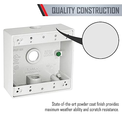 TayMac 4.5 x 4.5 Inch 2-Gang White 2-in. Deep Weatherproof Junction Box with Three .5-inch Threaded Holes DB350WH, Outdoor Electrical Box for Outdoor Outlets or Branch Circuit Wiring - Image 5