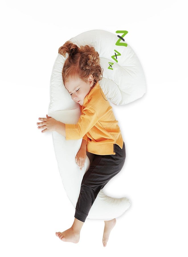 Choc chick Curve Long Toddler Kids Body Pillow for Sleeping,34x27 inches Moon Shape Soft Child Hug Sleep Pillow, 100% Organic Cotton Pillowcase, Washable Breathable Crib Toddler Pillows - Image 1
