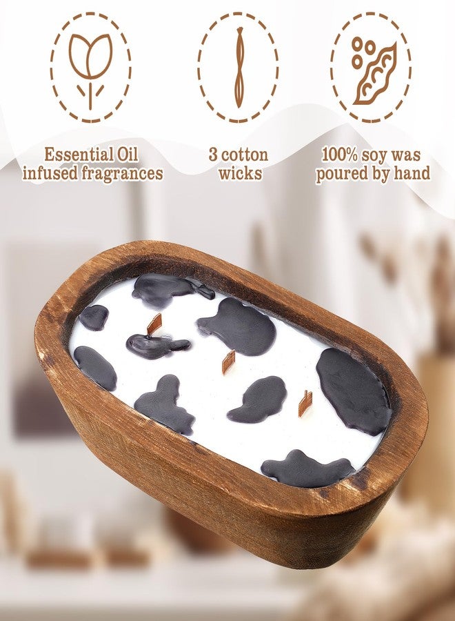 Siifert Wooden Dough Bowl Candle 3 Essential 20 Ounce Natural Soy Oil Wick Candle Wax Melts Rustic Farmhouse Decor Gifts for Women and Men(Cow Print) - Image 3