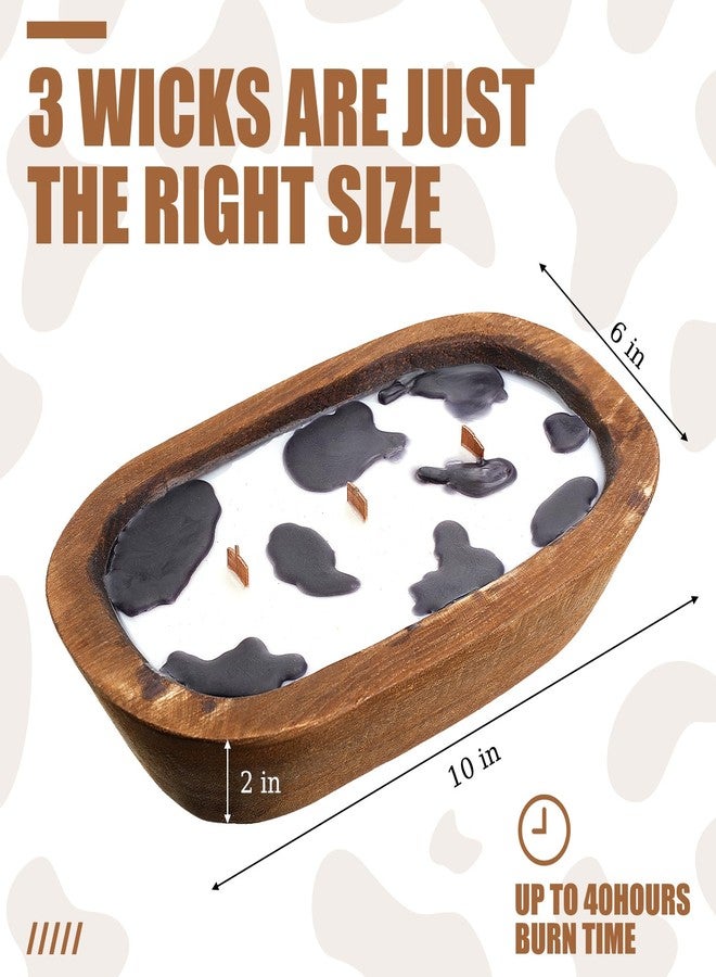 Siifert Wooden Dough Bowl Candle 3 Essential 20 Ounce Natural Soy Oil Wick Candle Wax Melts Rustic Farmhouse Decor Gifts for Women and Men(Cow Print) - Image 2