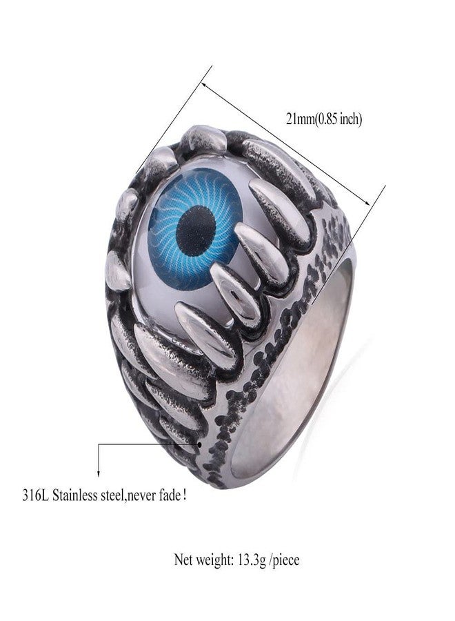 VIEN Blue Evil Eye Eyeball Ring Mens Womens Biker Punk (1PC) (20) - Image 3