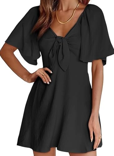 Dokotoo Cocktail Fall Dress Dresses Plus Size Wedding Guest Summer Black Dresses 2025 Fashion Women's Clothing Casual V Neck Ruffle Short Sleeve Womens Dresses Holiday Party Tank Dress Mini - Image 1
