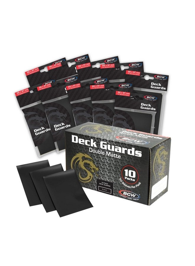 BCW Deck Guard - Double Matte Card Sleeves | 500 Count Box (10 Packs of 50 Sleeves) |Acid-Free, No PVC | Fits 2.5" x 3.5" Game Cards | Archival Safe Sleeves for Card Protection (Black) - Image 1