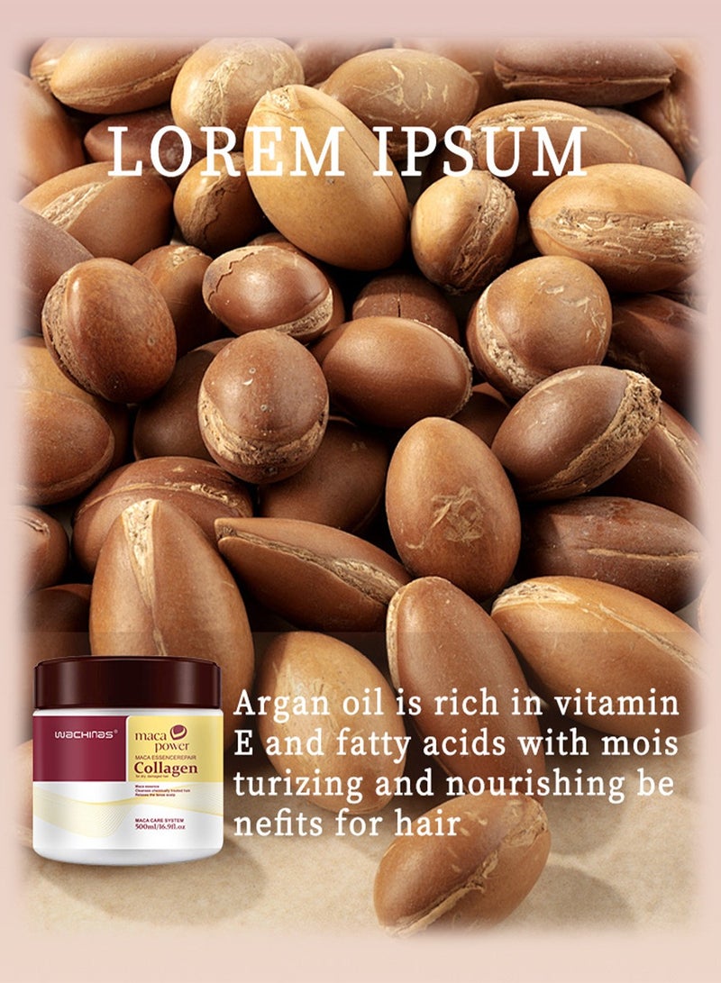 wachinas Collagen Hair Treatment Deep Repair Conditioning Argan Oil Collagen Hair Mask Essence for Dry Damaged Hair All Hair Types 16.90 oz 500ml - Image 5