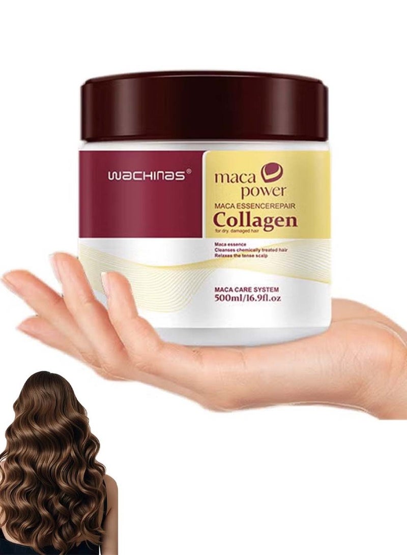 wachinas Collagen Hair Treatment Deep Repair Conditioning Argan Oil Collagen Hair Mask Essence for Dry Damaged Hair All Hair Types 16.90 oz 500ml - Image 1