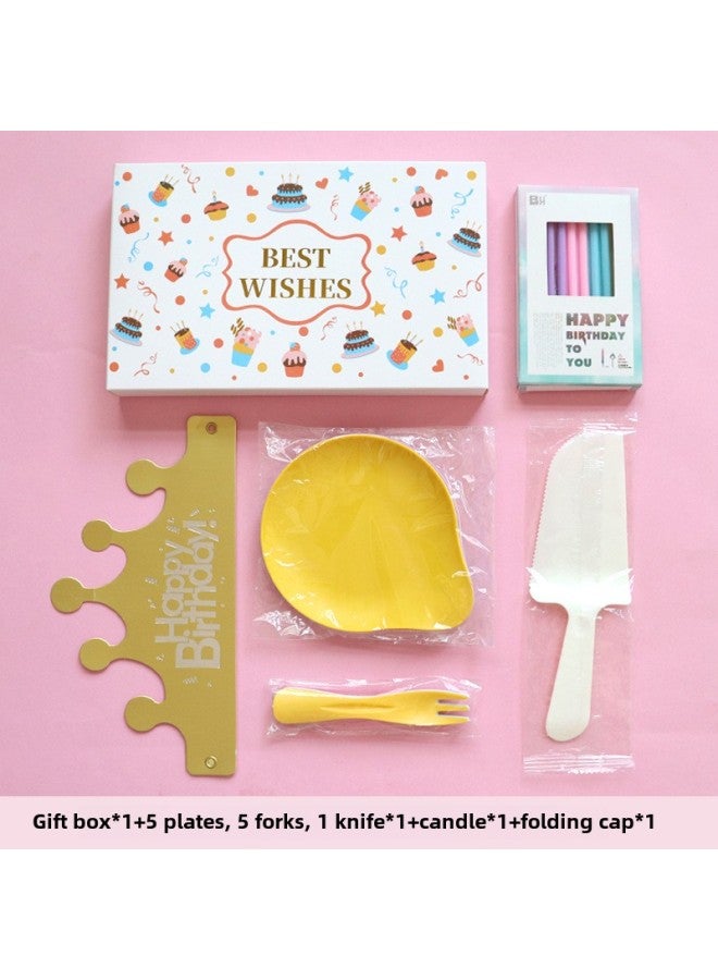 Birthday Dinner Plate Cake Tableware Food Grade Plastic Dinner Plate Disposable Paper Plate Candle Wet Wipes Four-in-one-Color:Classic Colorful Water Droplets For Five People - Image 1