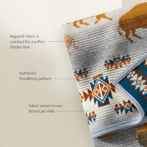 Pendleton بندلتون جاكارد صوف رمي، كبير 64" × 64"، قماش قطن صوفي ناعم ودافئ، بطانية رمي عكسية لجميع الفصول للأريكة والسرير وديكور المنزل، تنظيف جاف، صنع في الولايات المتحدة - برياري راش أور رستيك - Image 4