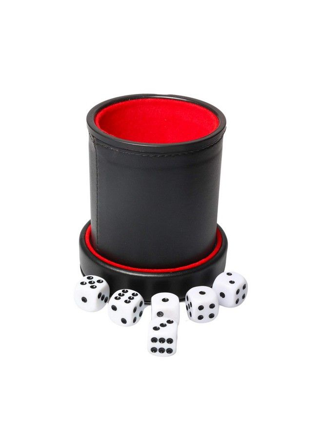 RERIVER Leatherette Dice Cup With Lid Red Feltlined Dice Shaker Includes 6 Regular Dice For Liars Dice/ Farkle/ Yahtzee/ Games 1 Pack  - Image 3