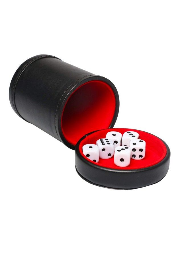 RERIVER Leatherette Dice Cup With Lid Red Feltlined Dice Shaker Includes 6 Regular Dice For Liars Dice/ Farkle/ Yahtzee/ Games 1 Pack  - Image 2