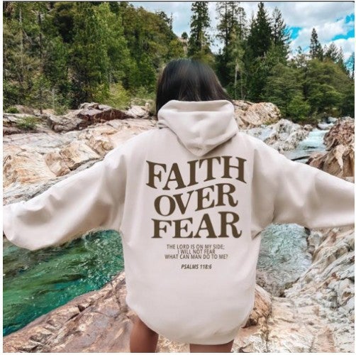 Foreign trade Amazon AliExpress 2024 new hooded long sleeve Faith Over Fear printed sweater on behalf of hair Apricot