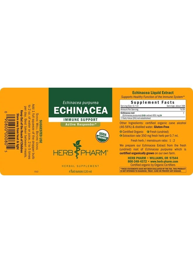 HERB PHARM Certified Organic Echinacea Root Liquid Extract for Immune System Support, Organic Cane Alcohol, 4 Ounce - Image 2