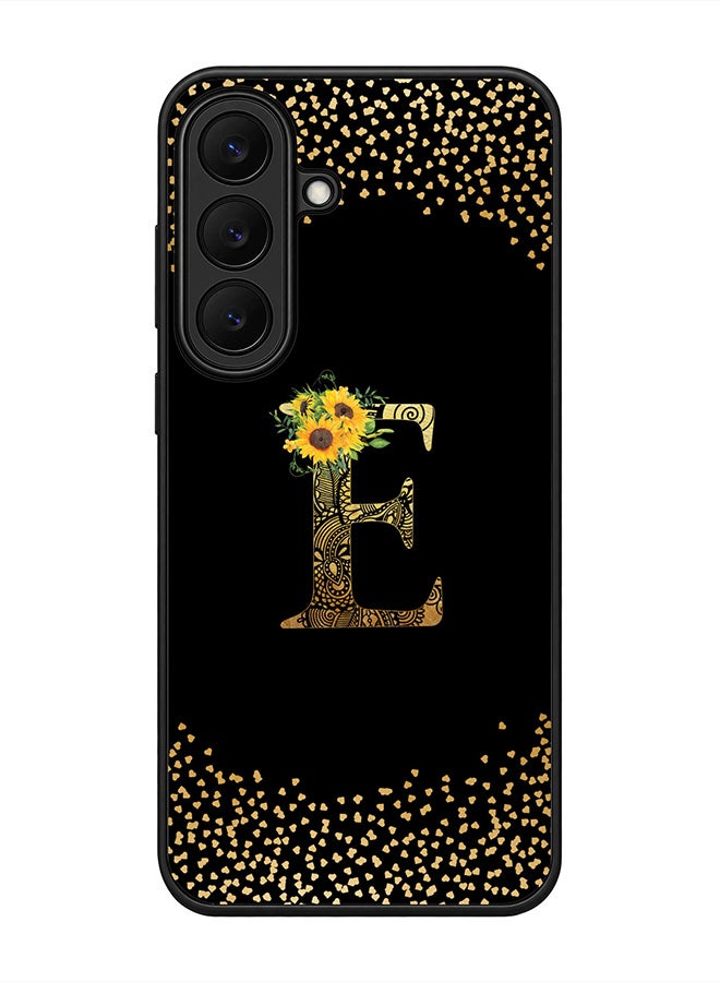 Stylizedd Rugged Case for Samsung Galaxy S26 FE- Slim Fit Hybrid Rubber Cover Sunflower Monogram - E (Black)