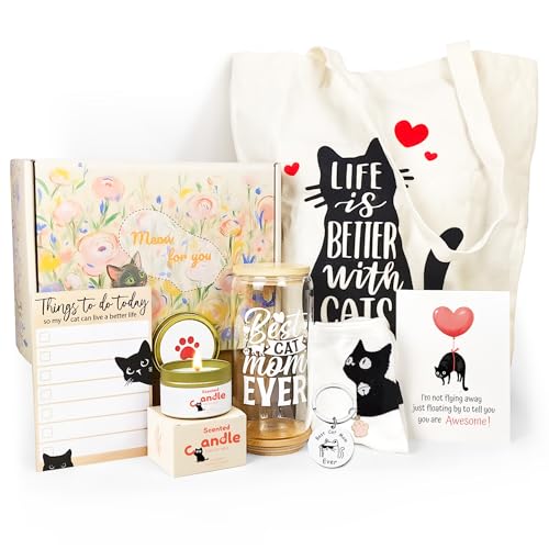 LUICONMO Cat Mom Gifts, Cat Lover Gifts For Women, Mothers Day Gift For Mom Cute Cats Themed Gift For Crazy Cat's Lady, Women, Daughters with 16oz Glass cup - Image 1