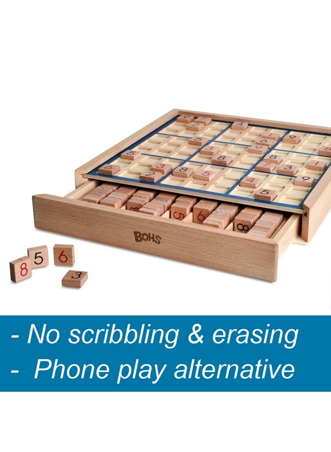BOHS Wooden Sudoku Board Game With Drawer - With Book Of 100 Sudoku Puzzles For Adults - Brain Teaser Desktop Toys - Image 3